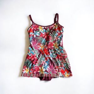 Into the Bleu Tropical One Piece Bathing Suit Skirted Size 14